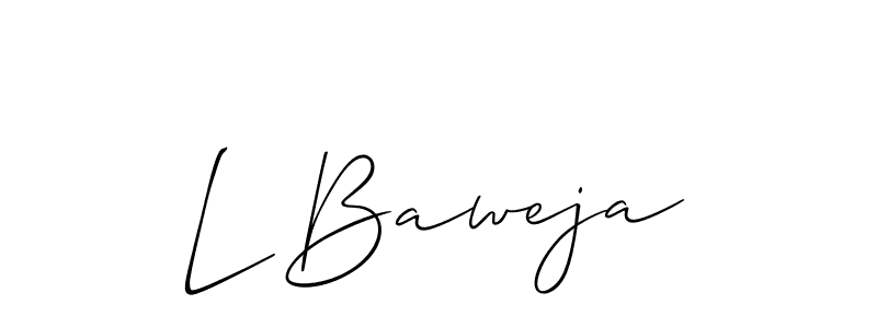 Also You can easily find your signature by using the search form. We will create L Baweja name handwritten signature images for you free of cost using Allison_Script sign style. L Baweja signature style 2 images and pictures png