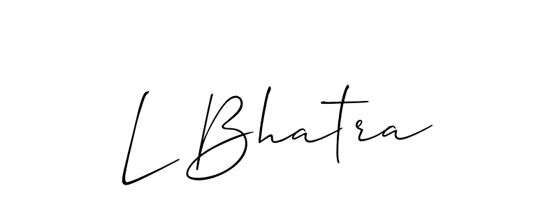 if you are searching for the best signature style for your name L Bhatra. so please give up your signature search. here we have designed multiple signature styles  using Allison_Script. L Bhatra signature style 2 images and pictures png