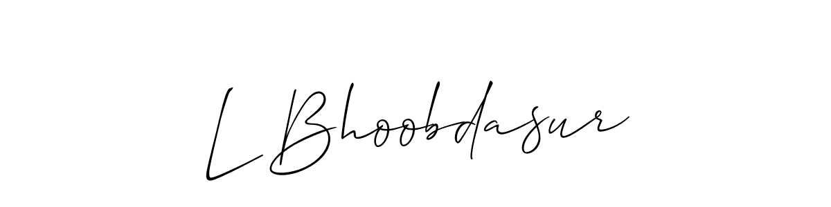 Similarly Allison_Script is the best handwritten signature design. Signature creator online .You can use it as an online autograph creator for name L Bhoobdasur. L Bhoobdasur signature style 2 images and pictures png