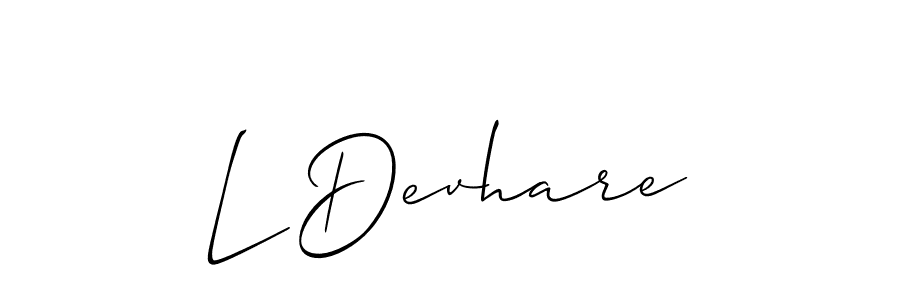 if you are searching for the best signature style for your name L Devhare. so please give up your signature search. here we have designed multiple signature styles  using Allison_Script. L Devhare signature style 2 images and pictures png