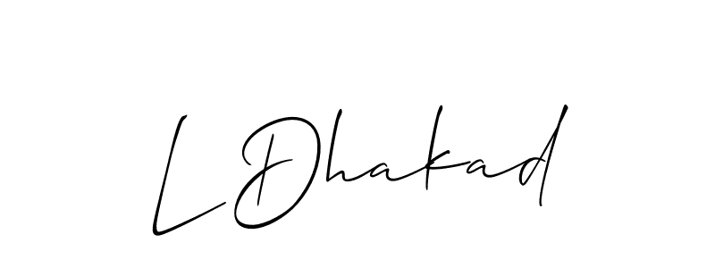 if you are searching for the best signature style for your name L Dhakad. so please give up your signature search. here we have designed multiple signature styles  using Allison_Script. L Dhakad signature style 2 images and pictures png