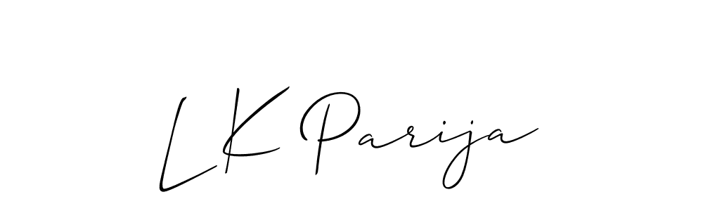 How to make L K Parija name signature. Use Allison_Script style for creating short signs online. This is the latest handwritten sign. L K Parija signature style 2 images and pictures png