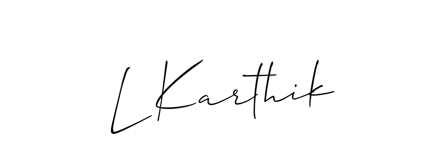Use a signature maker to create a handwritten signature online. With this signature software, you can design (Allison_Script) your own signature for name L Karthik. L Karthik signature style 2 images and pictures png