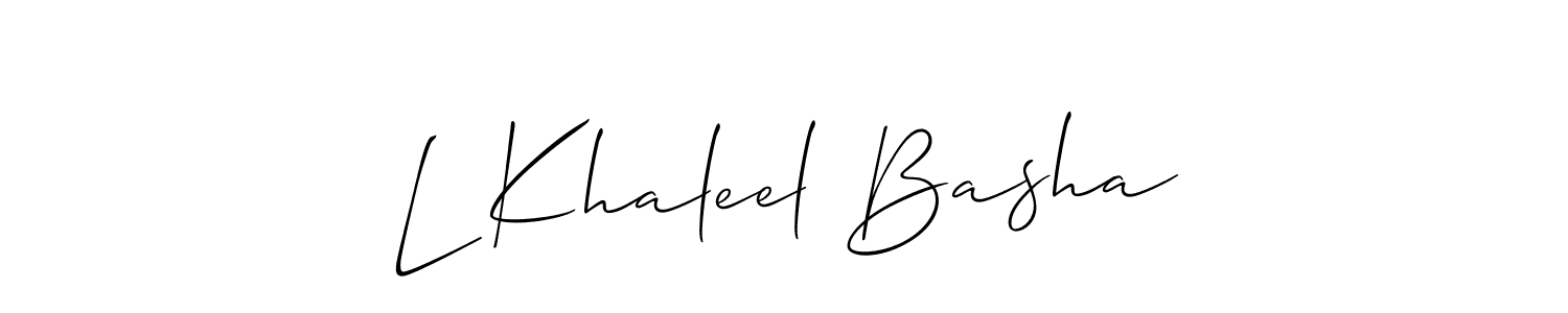 Also You can easily find your signature by using the search form. We will create L Khaleel Basha name handwritten signature images for you free of cost using Allison_Script sign style. L Khaleel Basha signature style 2 images and pictures png