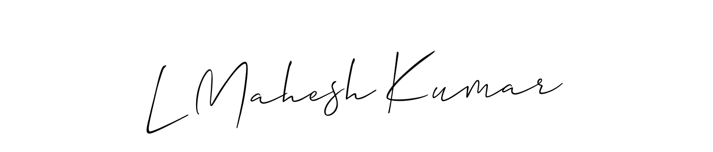 The best way (Allison_Script) to make a short signature is to pick only two or three words in your name. The name L Mahesh Kumar include a total of six letters. For converting this name. L Mahesh Kumar signature style 2 images and pictures png