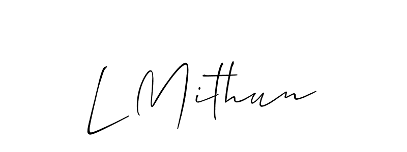 The best way (Allison_Script) to make a short signature is to pick only two or three words in your name. The name L Mithun include a total of six letters. For converting this name. L Mithun signature style 2 images and pictures png