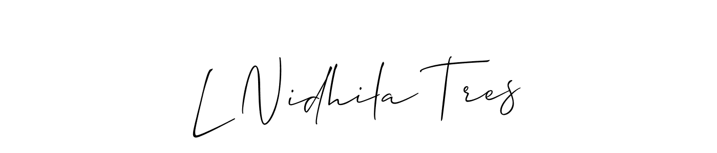 It looks lik you need a new signature style for name L Nidhila Tres. Design unique handwritten (Allison_Script) signature with our free signature maker in just a few clicks. L Nidhila Tres signature style 2 images and pictures png