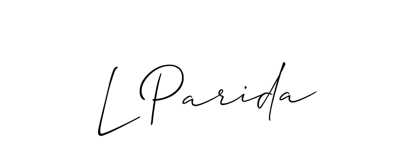 Design your own signature with our free online signature maker. With this signature software, you can create a handwritten (Allison_Script) signature for name L Parida. L Parida signature style 2 images and pictures png