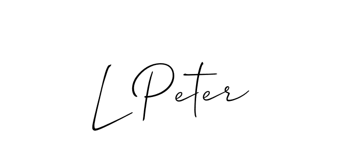 The best way (Allison_Script) to make a short signature is to pick only two or three words in your name. The name L Peter include a total of six letters. For converting this name. L Peter signature style 2 images and pictures png