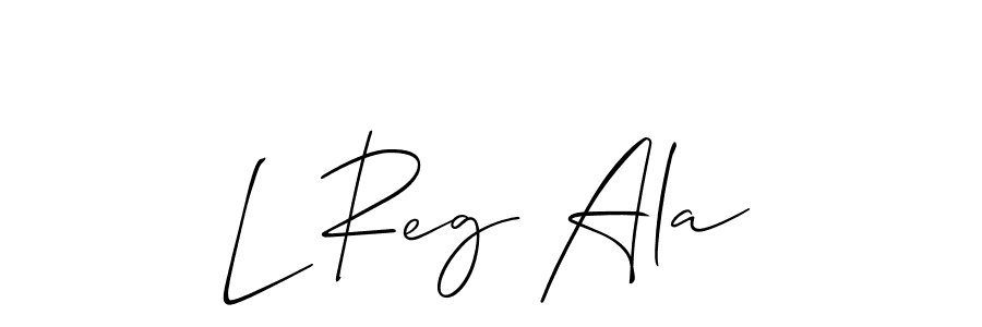 Also You can easily find your signature by using the search form. We will create L Reg Ala name handwritten signature images for you free of cost using Allison_Script sign style. L Reg Ala signature style 2 images and pictures png