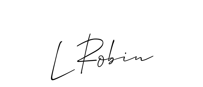 The best way (Allison_Script) to make a short signature is to pick only two or three words in your name. The name L Robin include a total of six letters. For converting this name. L Robin signature style 2 images and pictures png