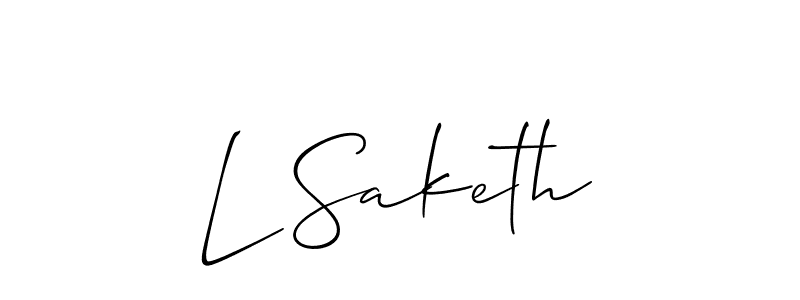 Use a signature maker to create a handwritten signature online. With this signature software, you can design (Allison_Script) your own signature for name L Saketh. L Saketh signature style 2 images and pictures png