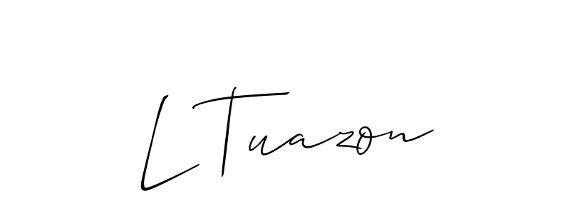 The best way (Allison_Script) to make a short signature is to pick only two or three words in your name. The name L Tuazon include a total of six letters. For converting this name. L Tuazon signature style 2 images and pictures png