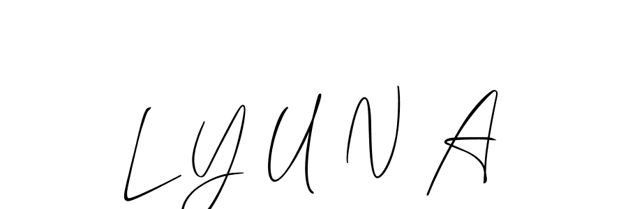 You should practise on your own different ways (Allison_Script) to write your name (L Y U N A) in signature. don't let someone else do it for you. L Y U N A signature style 2 images and pictures png