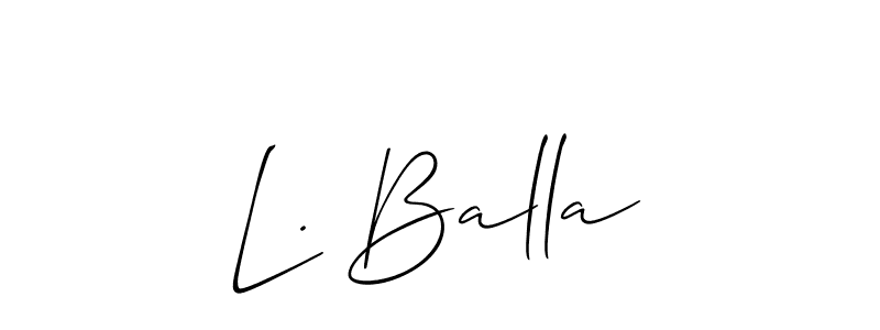 The best way (Allison_Script) to make a short signature is to pick only two or three words in your name. The name L. Balla include a total of six letters. For converting this name. L. Balla signature style 2 images and pictures png