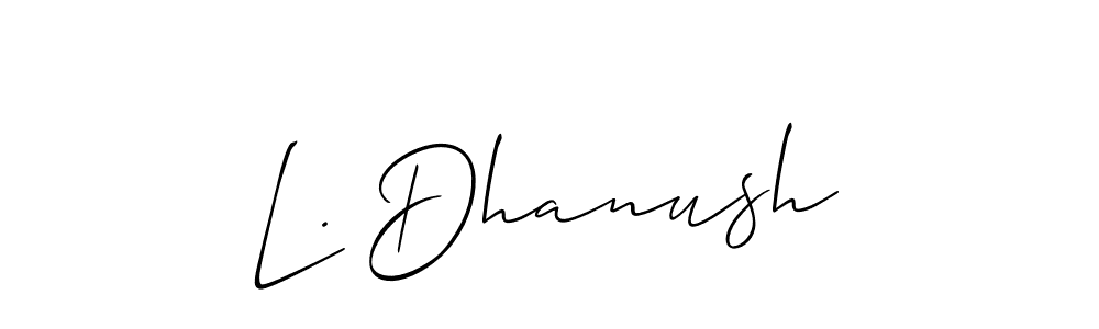 Also You can easily find your signature by using the search form. We will create L. Dhanush name handwritten signature images for you free of cost using Allison_Script sign style. L. Dhanush signature style 2 images and pictures png