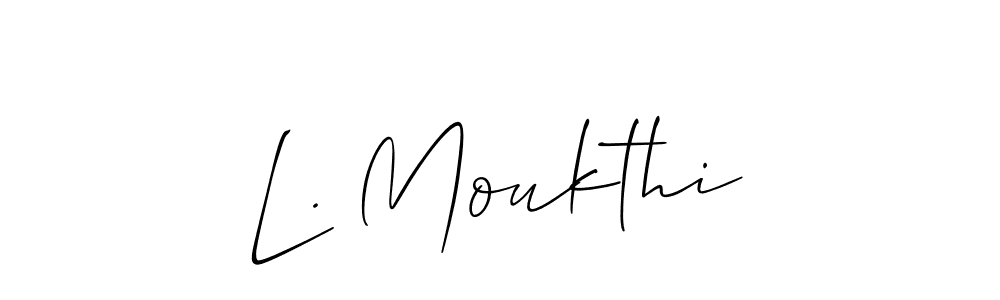 if you are searching for the best signature style for your name L. Moukthi. so please give up your signature search. here we have designed multiple signature styles  using Allison_Script. L. Moukthi signature style 2 images and pictures png