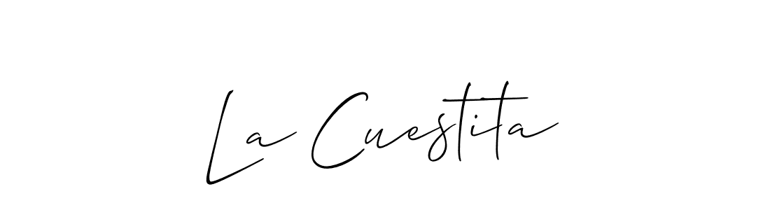 Similarly Allison_Script is the best handwritten signature design. Signature creator online .You can use it as an online autograph creator for name La Cuestita. La Cuestita signature style 2 images and pictures png