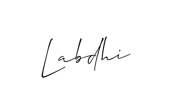 The best way (Allison_Script) to make a short signature is to pick only two or three words in your name. The name Labdhi include a total of six letters. For converting this name. Labdhi signature style 2 images and pictures png