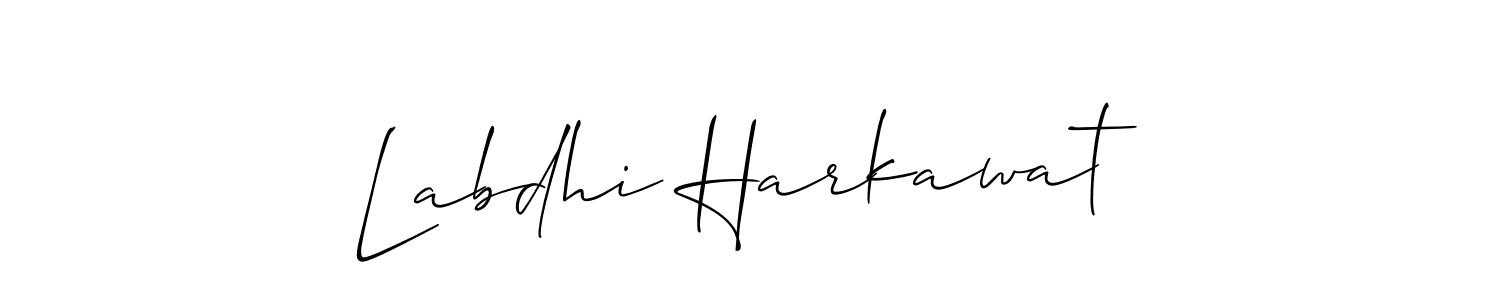 Create a beautiful signature design for name Labdhi Harkawat. With this signature (Allison_Script) fonts, you can make a handwritten signature for free. Labdhi Harkawat signature style 2 images and pictures png