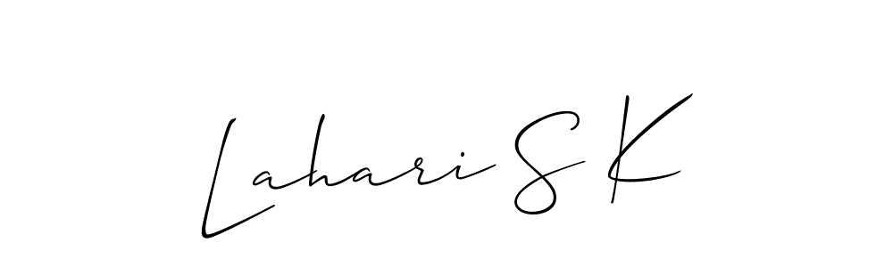 Use a signature maker to create a handwritten signature online. With this signature software, you can design (Allison_Script) your own signature for name Lahari S K. Lahari S K signature style 2 images and pictures png