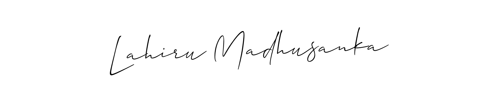 Also we have Lahiru Madhusanka name is the best signature style. Create professional handwritten signature collection using Allison_Script autograph style. Lahiru Madhusanka signature style 2 images and pictures png