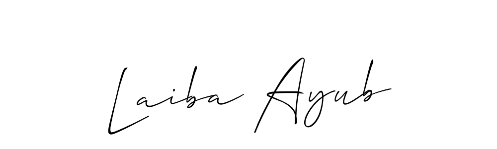 Also You can easily find your signature by using the search form. We will create Laiba Ayub name handwritten signature images for you free of cost using Allison_Script sign style. Laiba Ayub signature style 2 images and pictures png