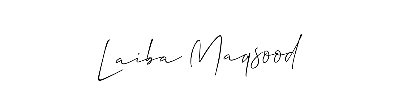 The best way (Allison_Script) to make a short signature is to pick only two or three words in your name. The name Laiba Maqsood include a total of six letters. For converting this name. Laiba Maqsood signature style 2 images and pictures png