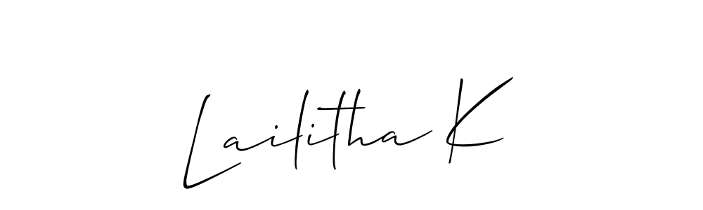 Similarly Allison_Script is the best handwritten signature design. Signature creator online .You can use it as an online autograph creator for name Lailitha K. Lailitha K signature style 2 images and pictures png