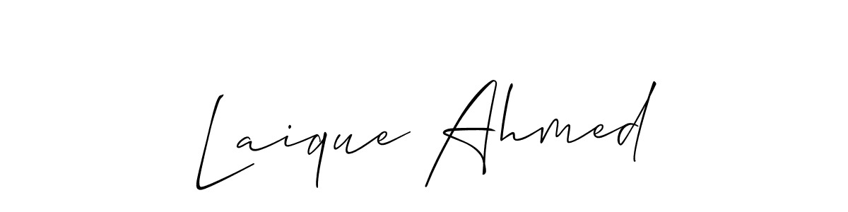 The best way (Allison_Script) to make a short signature is to pick only two or three words in your name. The name Laique Ahmed include a total of six letters. For converting this name. Laique Ahmed signature style 2 images and pictures png