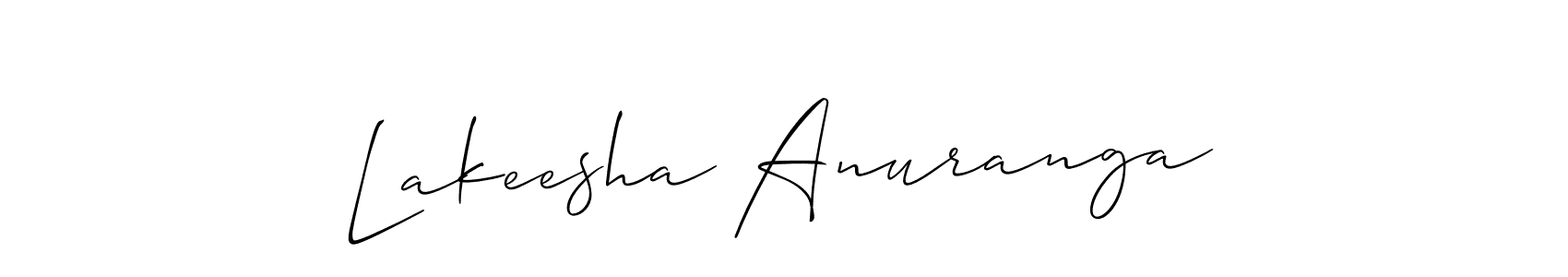 The best way (Allison_Script) to make a short signature is to pick only two or three words in your name. The name Lakeesha Anuranga include a total of six letters. For converting this name. Lakeesha Anuranga signature style 2 images and pictures png