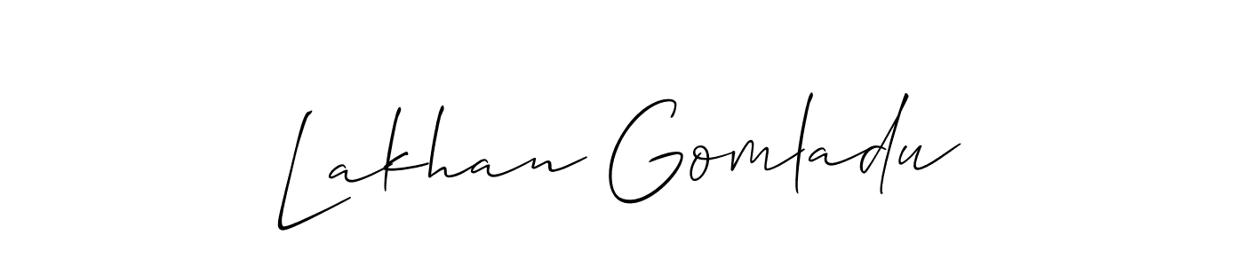 Allison_Script is a professional signature style that is perfect for those who want to add a touch of class to their signature. It is also a great choice for those who want to make their signature more unique. Get Lakhan Gomladu name to fancy signature for free. Lakhan Gomladu signature style 2 images and pictures png
