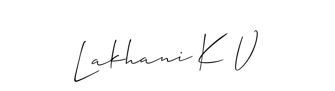 if you are searching for the best signature style for your name Lakhani K V. so please give up your signature search. here we have designed multiple signature styles  using Allison_Script. Lakhani K V signature style 2 images and pictures png