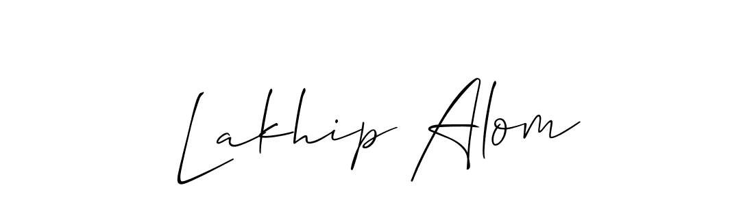 The best way (Allison_Script) to make a short signature is to pick only two or three words in your name. The name Lakhip Alom include a total of six letters. For converting this name. Lakhip Alom signature style 2 images and pictures png