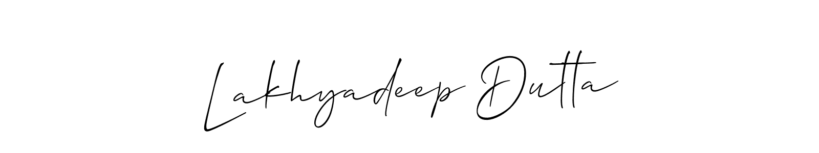 The best way (Allison_Script) to make a short signature is to pick only two or three words in your name. The name Lakhyadeep Dutta include a total of six letters. For converting this name. Lakhyadeep Dutta signature style 2 images and pictures png