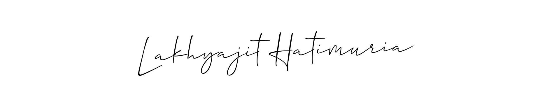 Make a short Lakhyajit Hatimuria signature style. Manage your documents anywhere anytime using Allison_Script. Create and add eSignatures, submit forms, share and send files easily. Lakhyajit Hatimuria signature style 2 images and pictures png