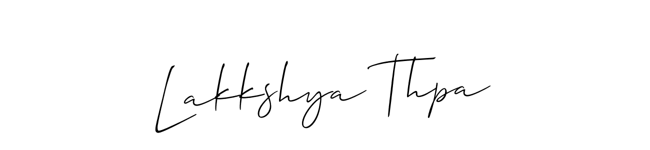 Allison_Script is a professional signature style that is perfect for those who want to add a touch of class to their signature. It is also a great choice for those who want to make their signature more unique. Get Lakkshya Thpa name to fancy signature for free. Lakkshya Thpa signature style 2 images and pictures png