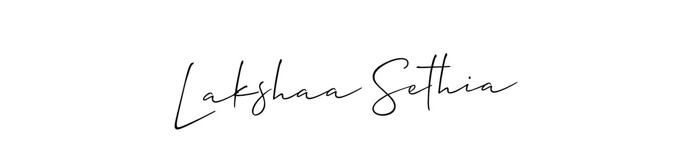 It looks lik you need a new signature style for name Lakshaa Sethia. Design unique handwritten (Allison_Script) signature with our free signature maker in just a few clicks. Lakshaa Sethia signature style 2 images and pictures png