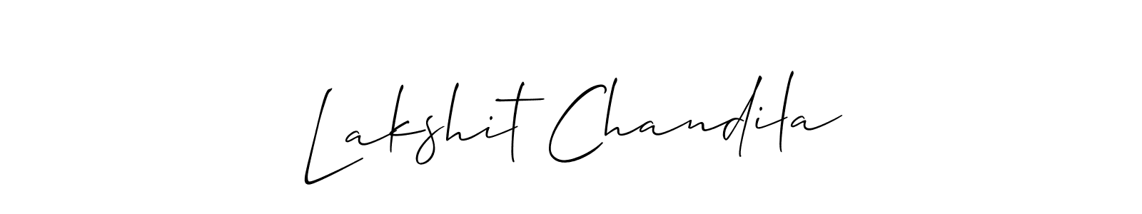 The best way (Allison_Script) to make a short signature is to pick only two or three words in your name. The name Lakshit Chandila include a total of six letters. For converting this name. Lakshit Chandila signature style 2 images and pictures png