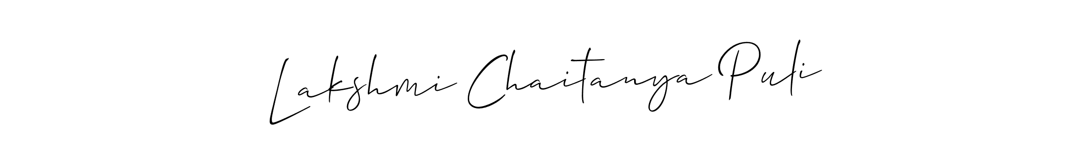 The best way (Allison_Script) to make a short signature is to pick only two or three words in your name. The name Lakshmi Chaitanya Puli include a total of six letters. For converting this name. Lakshmi Chaitanya Puli signature style 2 images and pictures png