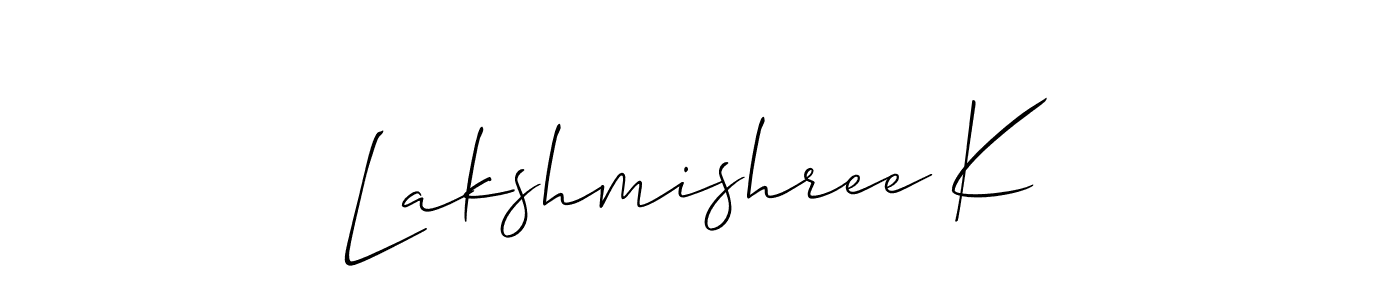 Create a beautiful signature design for name Lakshmishree K. With this signature (Allison_Script) fonts, you can make a handwritten signature for free. Lakshmishree K signature style 2 images and pictures png