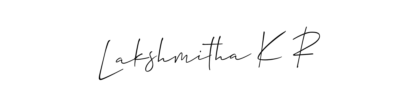 Make a short Lakshmitha K R signature style. Manage your documents anywhere anytime using Allison_Script. Create and add eSignatures, submit forms, share and send files easily. Lakshmitha K R signature style 2 images and pictures png