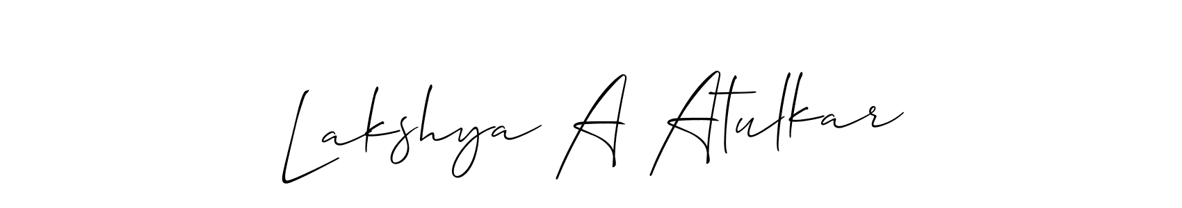 Also we have Lakshya A Atulkar name is the best signature style. Create professional handwritten signature collection using Allison_Script autograph style. Lakshya A Atulkar signature style 2 images and pictures png