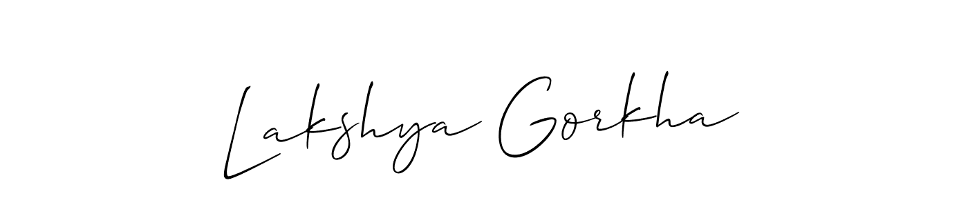You should practise on your own different ways (Allison_Script) to write your name (Lakshya Gorkha) in signature. don't let someone else do it for you. Lakshya Gorkha signature style 2 images and pictures png
