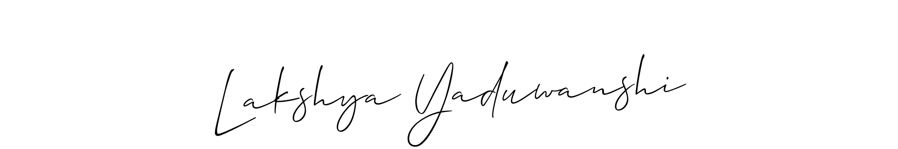 The best way (Allison_Script) to make a short signature is to pick only two or three words in your name. The name Lakshya Yaduwanshi include a total of six letters. For converting this name. Lakshya Yaduwanshi signature style 2 images and pictures png