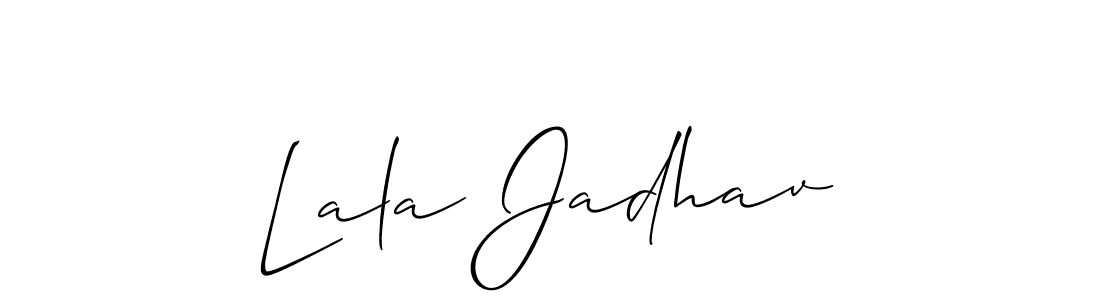 Also You can easily find your signature by using the search form. We will create Lala Jadhav name handwritten signature images for you free of cost using Allison_Script sign style. Lala Jadhav signature style 2 images and pictures png