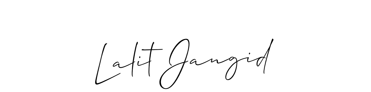 The best way (Allison_Script) to make a short signature is to pick only two or three words in your name. The name Lalit Jangid include a total of six letters. For converting this name. Lalit Jangid signature style 2 images and pictures png