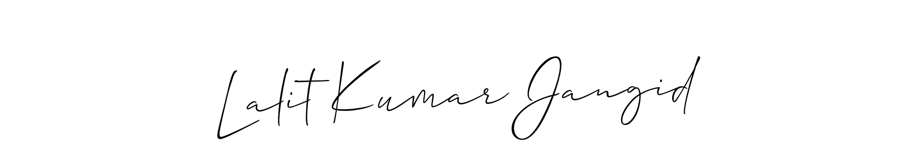 The best way (Allison_Script) to make a short signature is to pick only two or three words in your name. The name Lalit Kumar Jangid include a total of six letters. For converting this name. Lalit Kumar Jangid signature style 2 images and pictures png