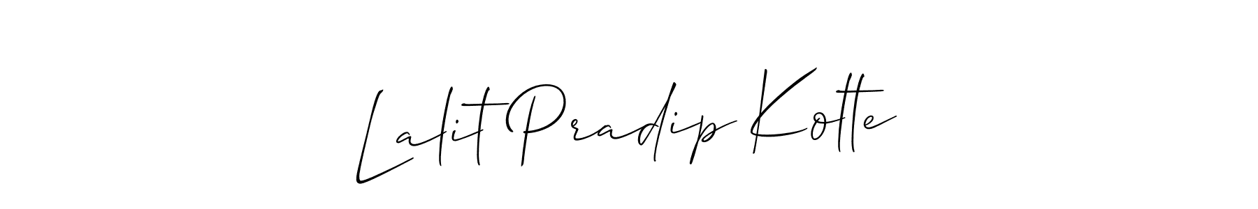 This is the best signature style for the Lalit Pradip Kolte name. Also you like these signature font (Allison_Script). Mix name signature. Lalit Pradip Kolte signature style 2 images and pictures png