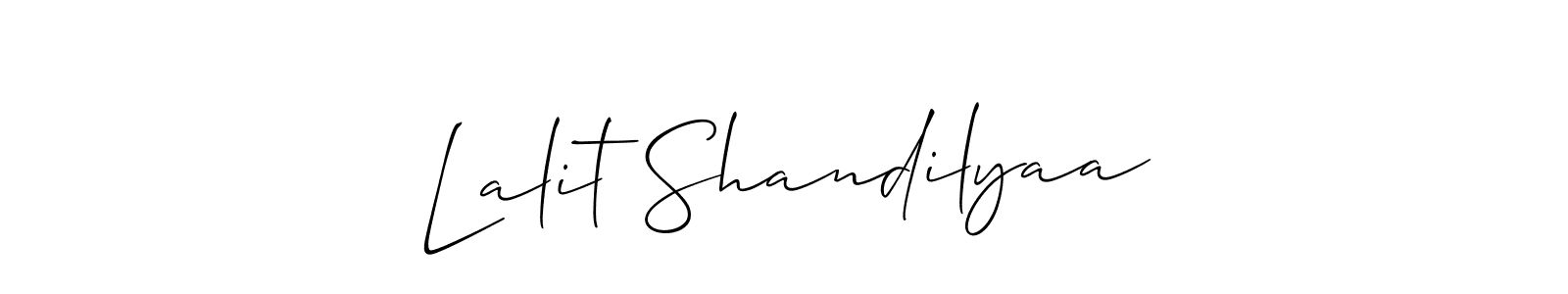 This is the best signature style for the Lalit Shandilyaa name. Also you like these signature font (Allison_Script). Mix name signature. Lalit Shandilyaa signature style 2 images and pictures png